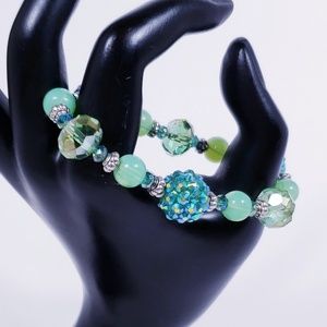 Blue and Green Glittering Elegant Beaded Bracelet